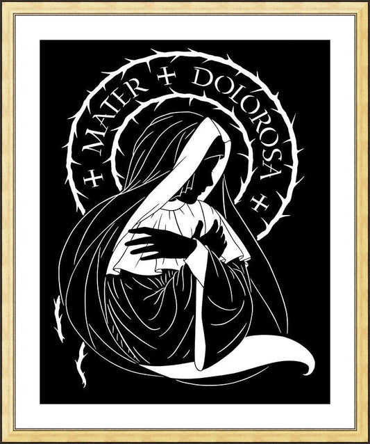 Wall Frame Gold, Matted - Mater Dolorosa - Mother of Sorrows by D. Paulos
