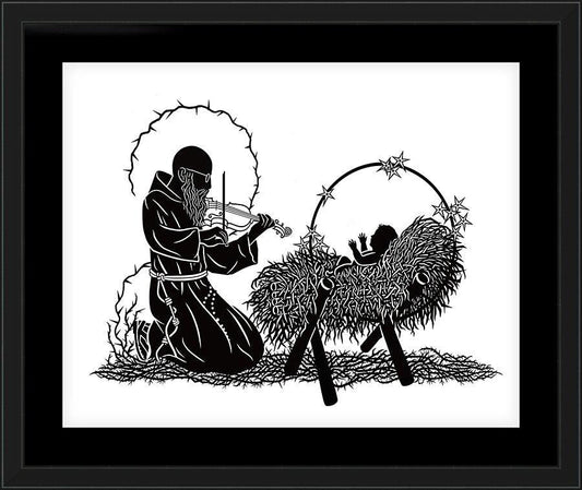 Wall Frame Black, Matted - Bl. Solanus Casey and Infant Jesus by D. Paulos