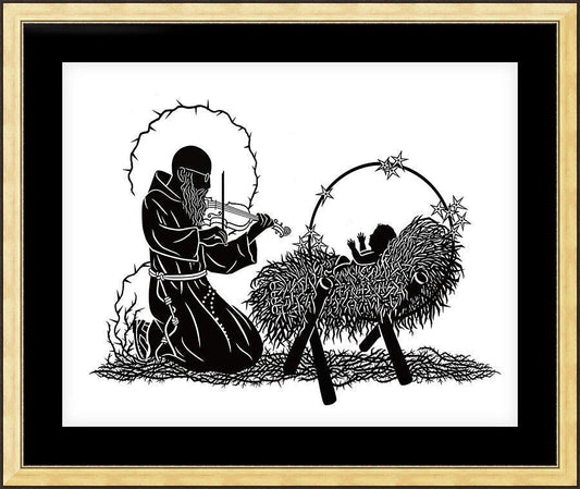 Wall Frame Gold, Matted - Bl. Solanus Casey and Infant Jesus by D. Paulos