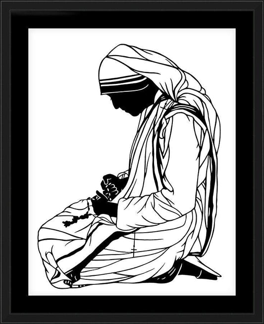 Wall Frame Black, Matted - St. Teresa of Calcutta - Kneeling by D. Paulos