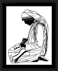 Wall Frame Black - St. Teresa of Calcutta - Kneeling by D. Paulos