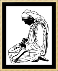 Wall Frame Gold - St. Teresa of Calcutta - Kneeling by D. Paulos