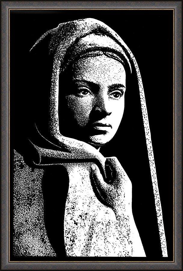 Wall Frame Espresso - St. Bernadette in Lourdes, Drawing of Vilon's statue by Dan Paulos - Trinity Stores