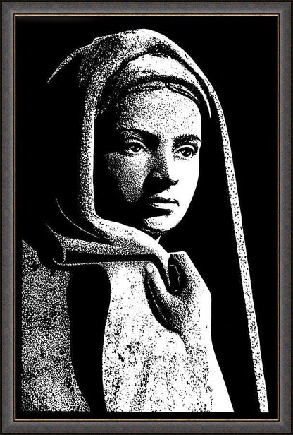 Wall Frame Espresso - St. Bernadette in Lourdes, Drawing of Vilon's statue by Dan Paulos - Trinity Stores