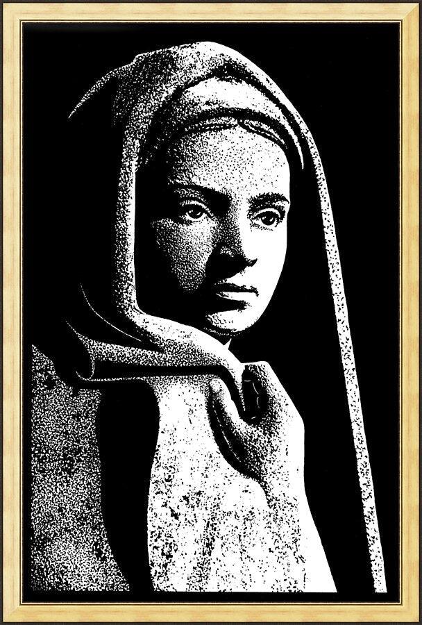 Wall Frame Gold - St. Bernadette in Lourdes, Drawing of Vilon's statue by Dan Paulos - Trinity Stores
