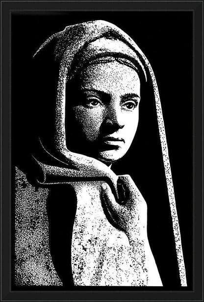 Wall Frame Black - St. Bernadette in Lourdes, Drawing of Vilon's statue by Dan Paulos - Trinity Stores