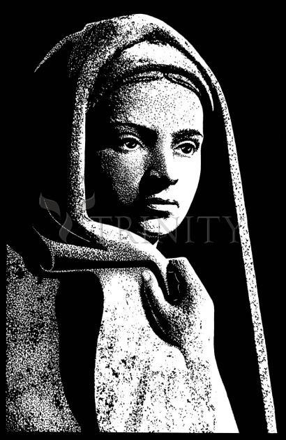 Wall Frame Espresso, Matted - St. Bernadette in Lourdes, Drawing of Vilon's statue by Dan Paulos - Trinity Stores