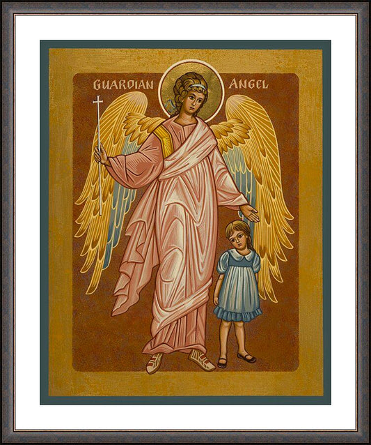 Wall Frame Espresso, Matted - Guardian Angel with Girl by J. Cole