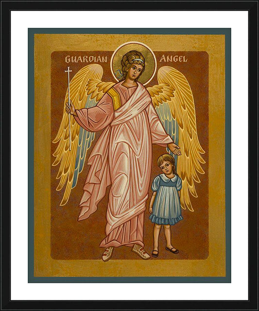 Wall Frame Black, Matted - Guardian Angel with Girl by J. Cole