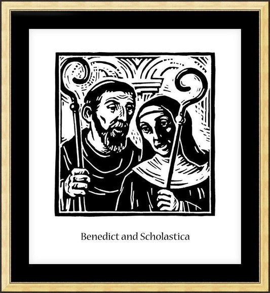 Wall Frame Gold, Matted - Sts. Benedict and Scholastica by J. Lonneman
