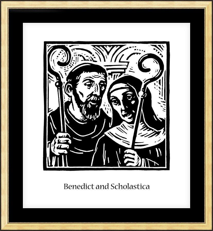 Wall Frame Gold, Matted - Sts. Benedict and Scholastica by Julie Lonneman - Trinity Stores