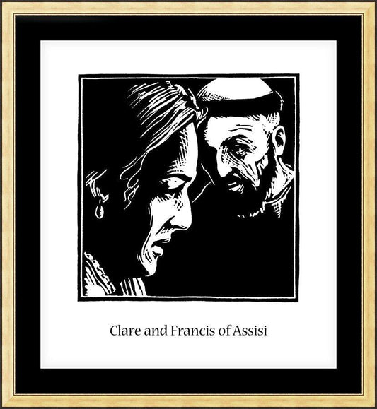 Wall Frame Gold, Matted - Sts. Clare and Francis by J. Lonneman
