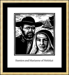 Wall Frame Gold - Sts. Damien and Marianne of Molokai by J. Lonneman