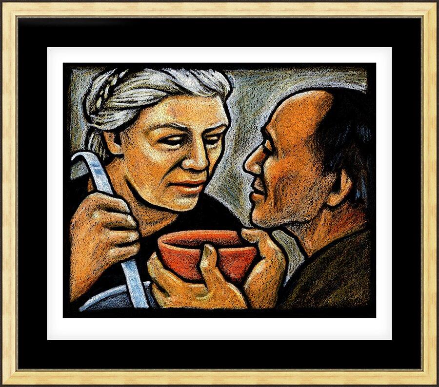 Wall Frame Gold, Matted - Dorothy Day Feeding the Hungry by J. Lonneman
