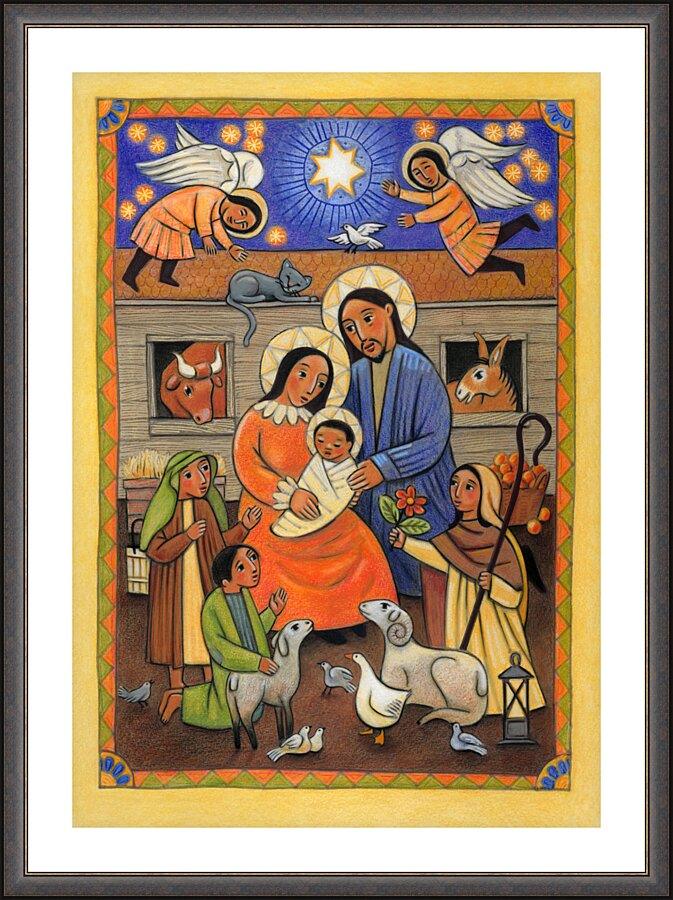 Wall Frame Espresso, Matted - Folk Nativity by Julie Lonneman - Trinity Stores