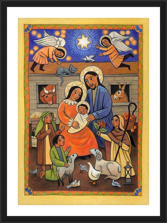 Wall Frame Black, Matted - Folk Nativity by Julie Lonneman - Trinity Stores