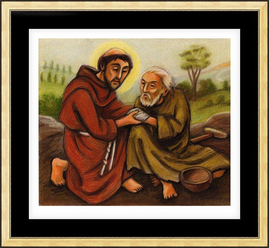 Wall Frame Gold, Matted - St. Francis and Lepers by J. Lonneman