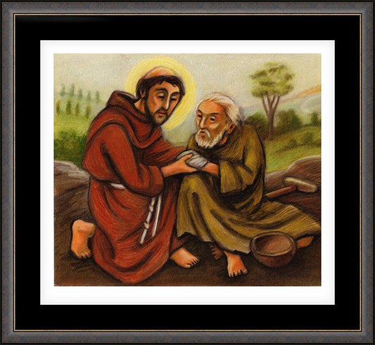 Wall Frame Espresso, Matted - St. Francis and Lepers by J. Lonneman