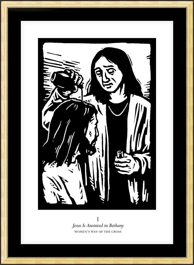 Wall Frame Gold, Matted - Women's Stations of the Cross 01 - Jesus is Anointed in Bethany by Julie Lonneman - Trinity Stores