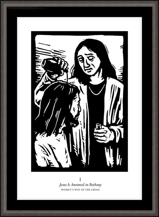 Wall Frame Espresso, Matted - Women's Stations of the Cross 01 - Jesus is Anointed in Bethany by J. Lonneman