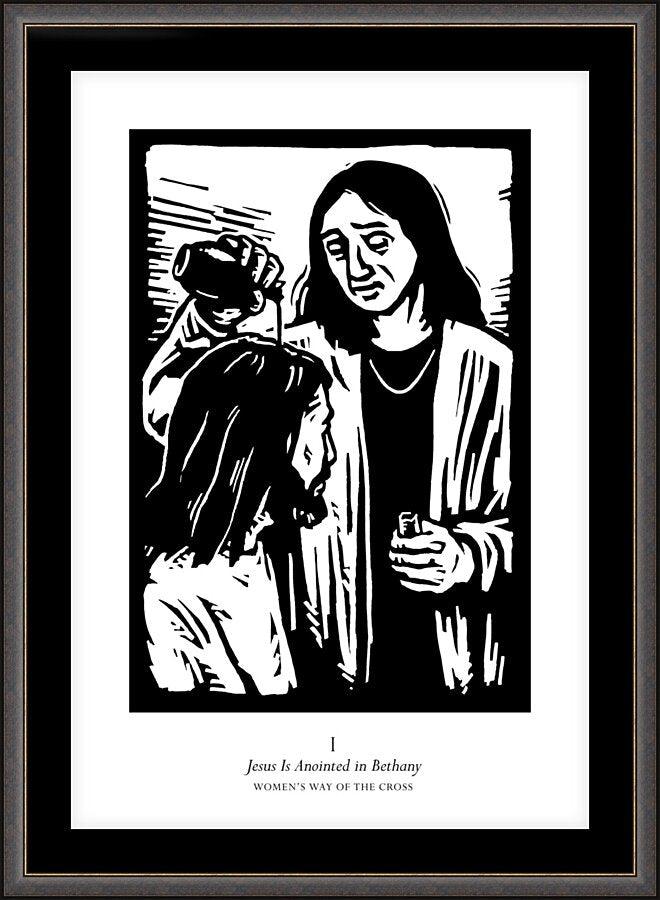 Wall Frame Espresso, Matted - Women's Stations of the Cross 01 - Jesus is Anointed in Bethany by Julie Lonneman - Trinity Stores