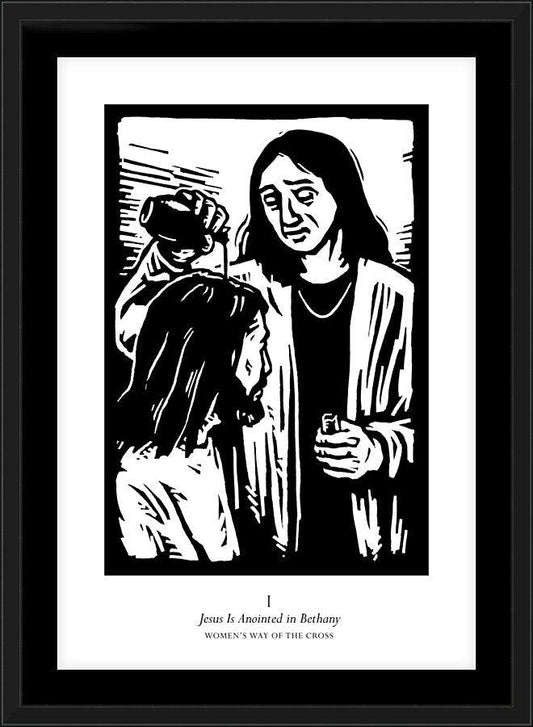 Wall Frame Black, Matted - Women's Stations of the Cross 01 - Jesus is Anointed in Bethany by J. Lonneman