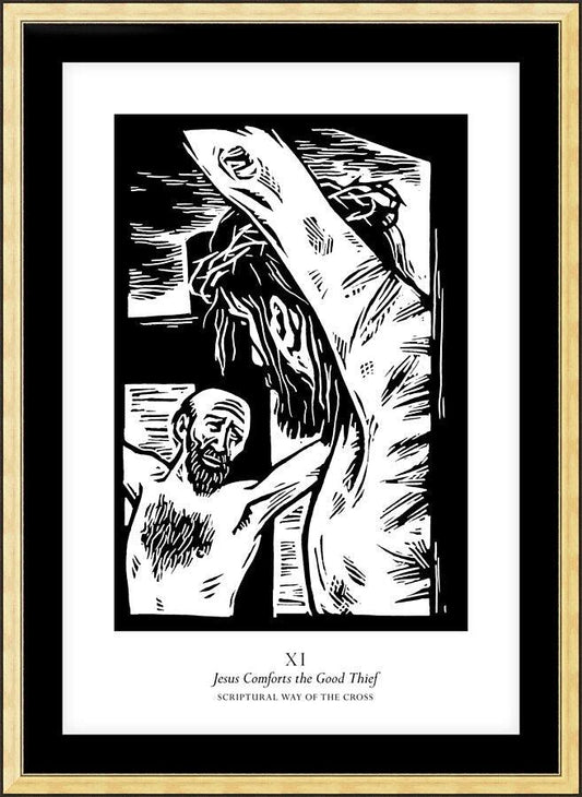 Wall Frame Gold, Matted - Scriptural Stations of the Cross 11 - Jesus Comforts the Good Thief by J. Lonneman