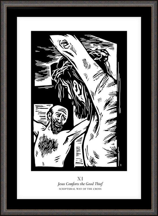 Wall Frame Espresso, Matted - Scriptural Stations of the Cross 11 - Jesus Comforts the Good Thief by J. Lonneman