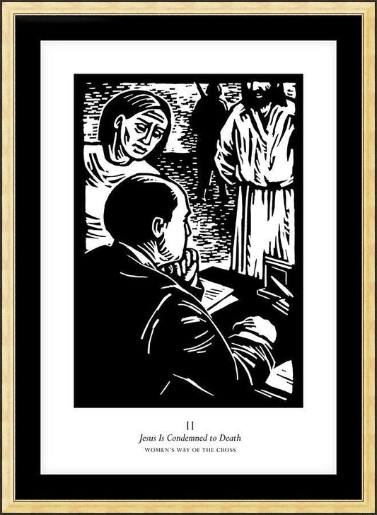 Wall Frame Gold, Matted - Women's Stations of the Cross 02 - Jesus is Condemned to Death by J. Lonneman