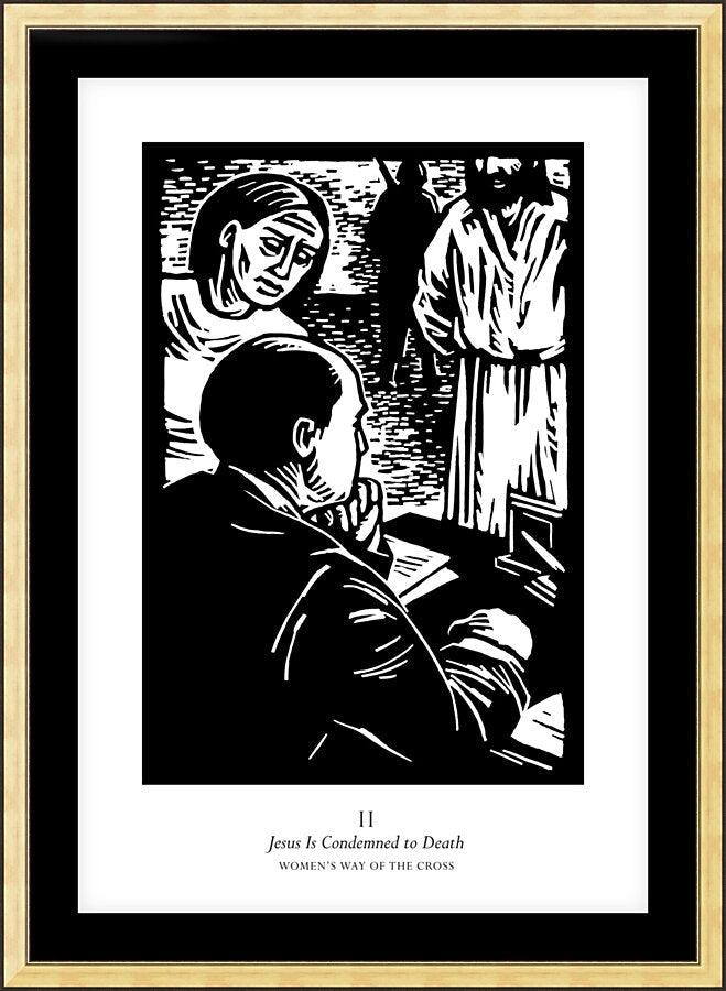 Wall Frame Gold, Matted - Women's Stations of the Cross 02 - Jesus is Condemned to Death by Julie Lonneman - Trinity Stores