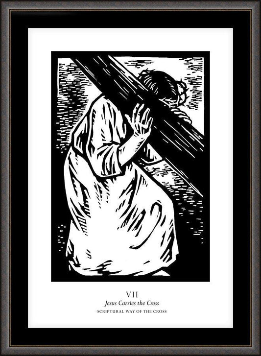 Wall Frame Espresso, Matted - Scriptural Stations of the Cross 07 - Jesus Carries the Cross by J. Lonneman