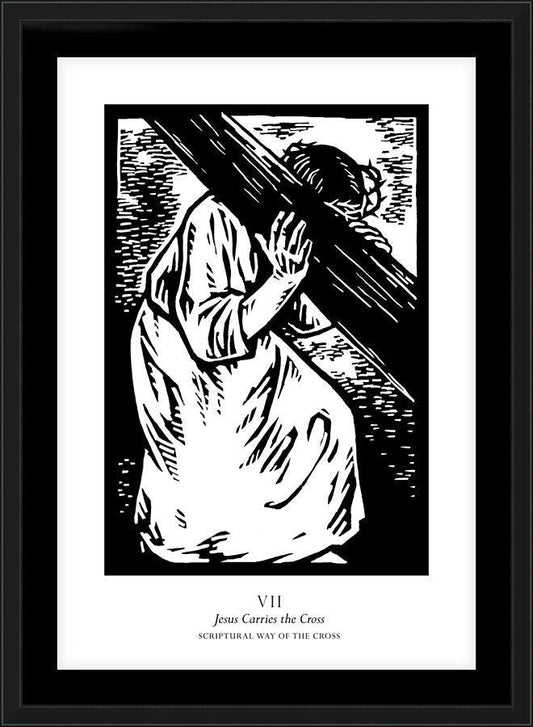Wall Frame Black, Matted - Scriptural Stations of the Cross 07 - Jesus Carries the Cross by J. Lonneman
