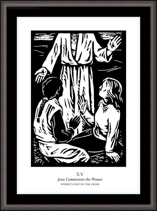 Wall Frame Espresso, Matted - Women's Stations of the Cross 15 - Jesus Commissions the Women by J. Lonneman