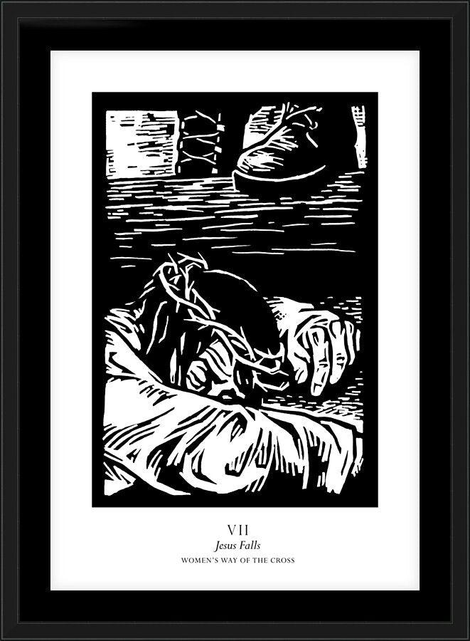 Wall Frame Black, Matted - Women's Stations of the Cross 07 - Jesus Falls by Julie Lonneman - Trinity Stores