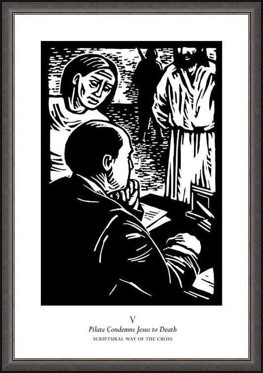 Wall Frame Espresso - Scriptural Stations of the Cross 05 - Pilot Condemns Jesus to Death by J. Lonneman