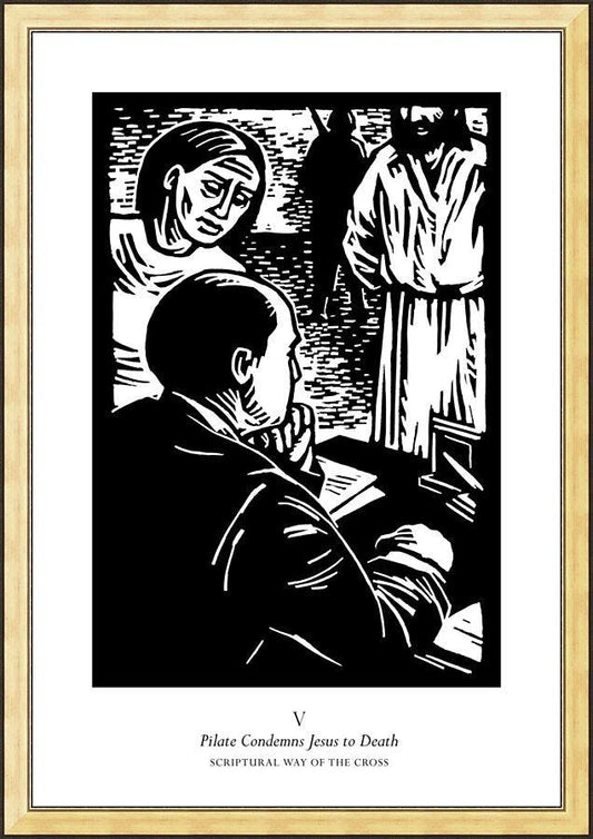 Wall Frame Gold - Scriptural Stations of the Cross 05 - Pilot Condemns Jesus to Death by J. Lonneman