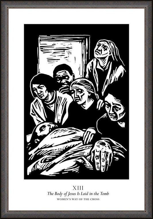 Wall Frame Espresso - Women's Stations of the Cross 13 - The Body of Jesus is Laid in the Tomb by J. Lonneman