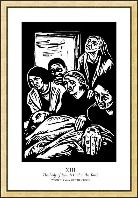 Wall Frame Gold - Women's Stations of the Cross 13 - The Body of Jesus is Laid in the Tomb by J. Lonneman
