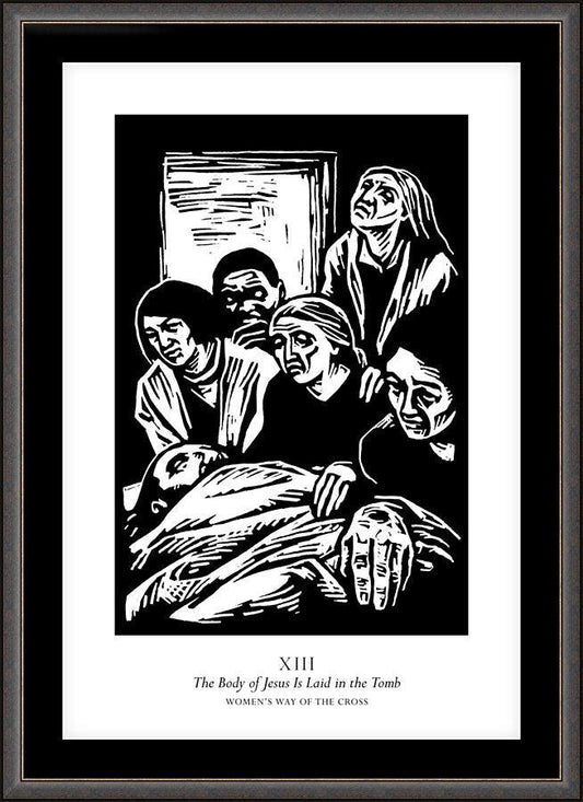 Wall Frame Espresso, Matted - Women's Stations of the Cross 13 - The Body of Jesus is Laid in the Tomb by J. Lonneman