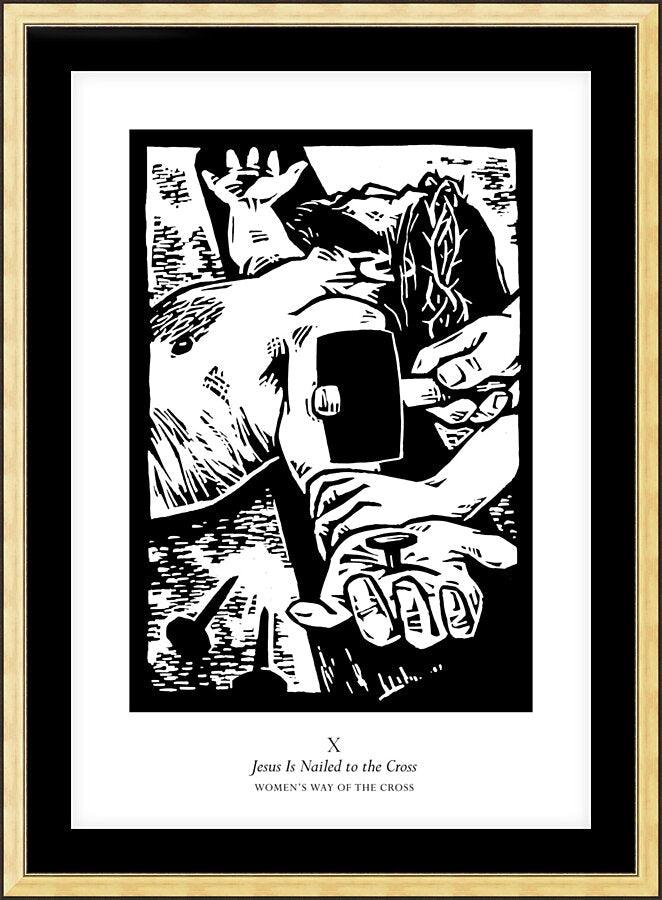 Wall Frame Gold, Matted - Women's Stations of the Cross 10 - Jesus is Nailed to the Cross by Julie Lonneman - Trinity Stores