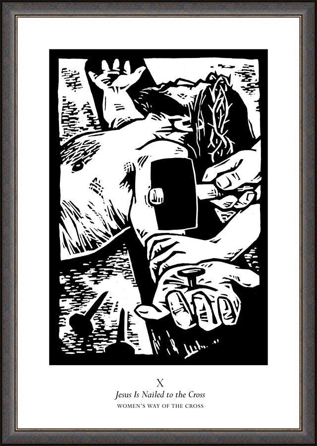 Wall Frame Espresso - Women's Stations of the Cross 10 - Jesus is Nailed to the Cross by J. Lonneman