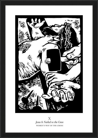 Wall Frame Black - Women's Stations of the Cross 10 - Jesus is Nailed to the Cross by J. Lonneman