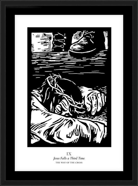 Wall Frame Black, Matted - Traditional Stations of the Cross 09 - Jesus Falls a Third Time by J. Lonneman
