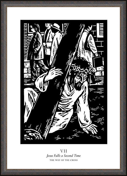 Wall Frame Espresso - Traditional Stations of the Cross 07 - Jesus Falls a Second Time by J. Lonneman