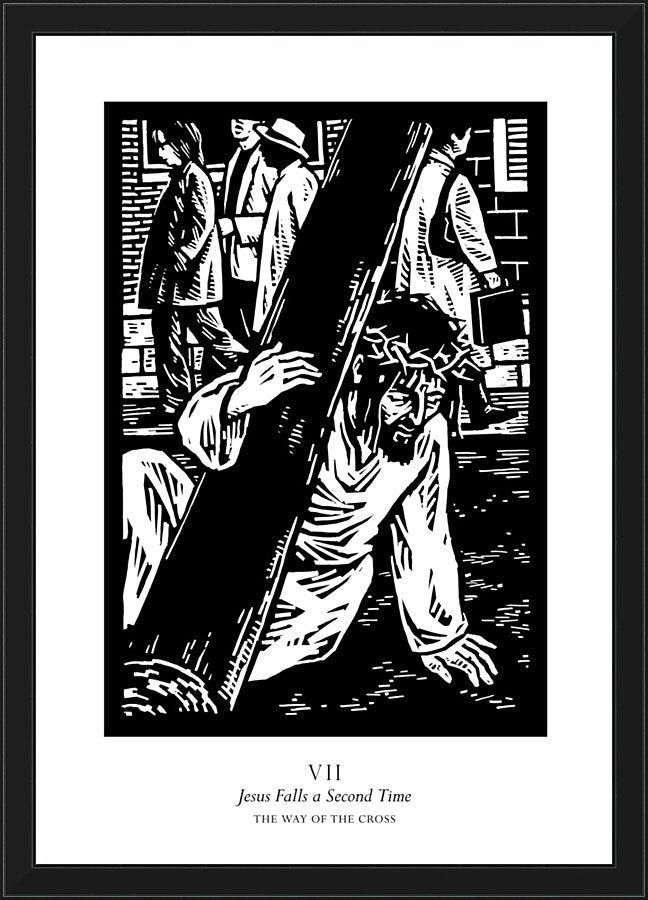 Wall Frame Black - Traditional Stations of the Cross 07 - Jesus Falls a Second Time by J. Lonneman