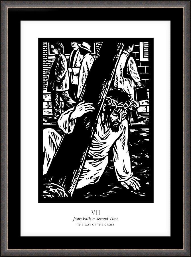Wall Frame Espresso, Matted - Traditional Stations of the Cross 07 - Jesus Falls a Second Time by J. Lonneman