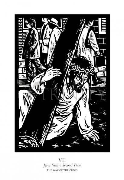 Wall Frame Black, Matted - Traditional Stations of the Cross 07 - Jesus Falls a Second Time by J. Lonneman
