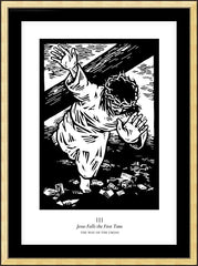 Wall Frame Gold - Traditional Stations of the Cross 03 - Jesus Falls the First Time by J. Lonneman
