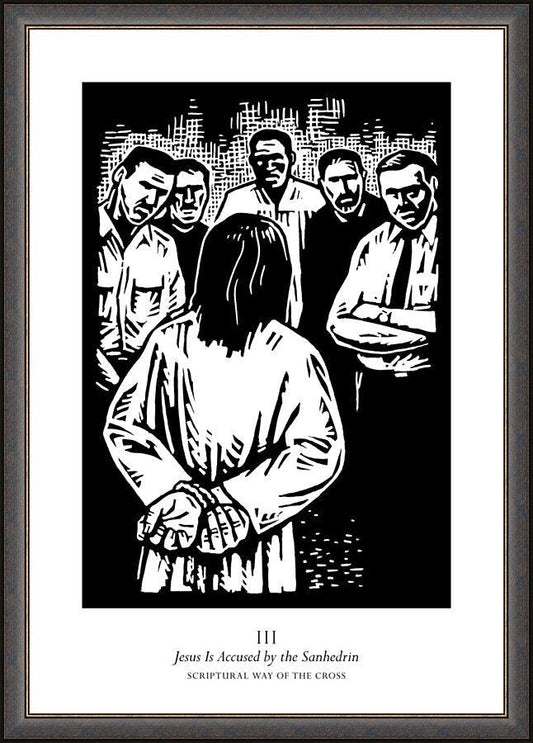 Wall Frame Espresso - Scriptural Stations of the Cross 03 - Jesus is Accused by the Sanhedrin by J. Lonneman