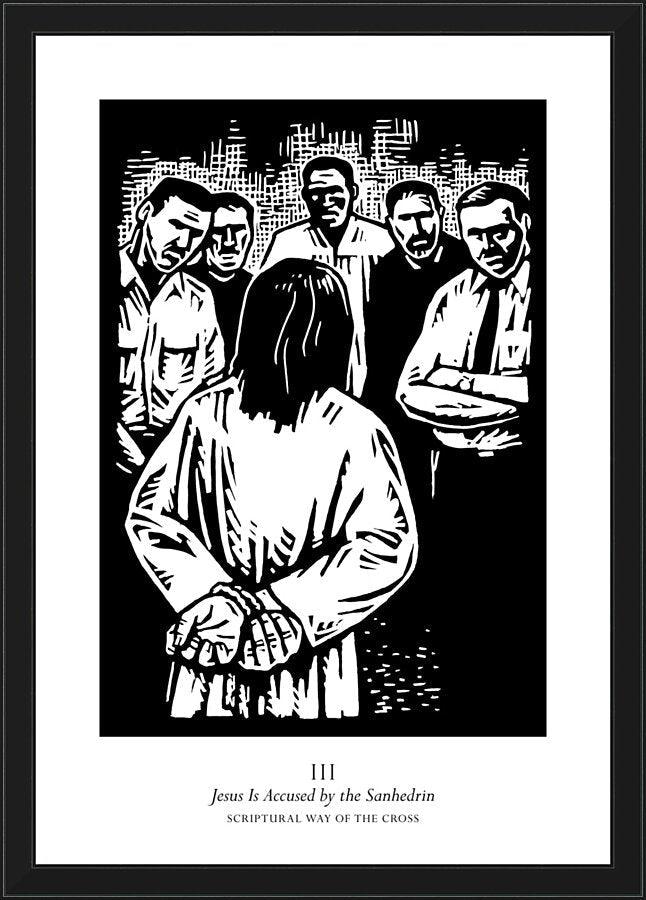 Wall Frame Black - Scriptural Stations of the Cross 03 - Jesus is Accused by the Sanhedrin by J. Lonneman